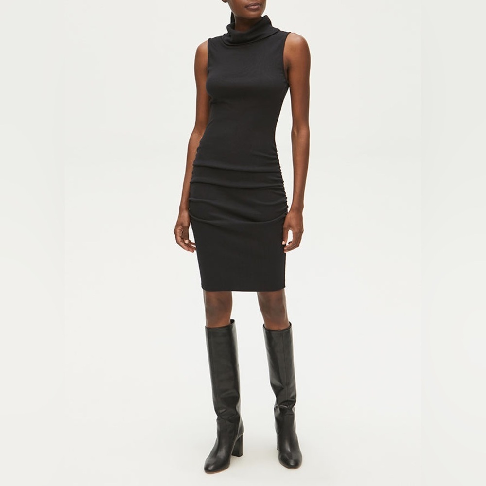Michael Stars Macy Mock Neck Ribbed Dress XSP Date Night Minimalist LBD - Picture 6 of 14